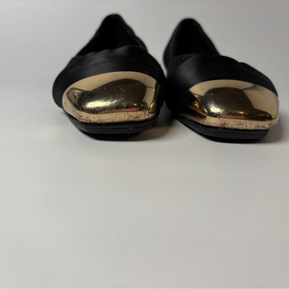 Vintage Hermès Black Satin Flats – Gold Cap Toe, French Luxury size 36 - Picture 3 of 10
